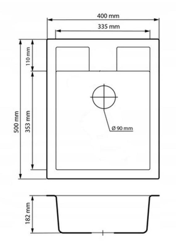 Graniteland Prest Granitgrauer Spülbecken Tapwing mit Kranlochbank Aufbau 400x500mm mit Edelstahlstecker 1208971425