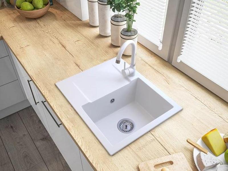 Graniteland Nex Granitweißes Spülbecken mit Abtropffläche 574x464 mm 1208971430