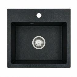 Graniteland Nera Granit Spüle 45x42 cm Schieferstein Look Aufbau mit Kranlochbank und Edelstahl Stopfen 1208971432