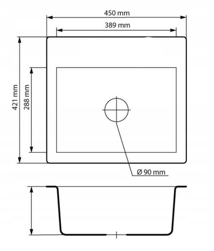 Graniteland Nera Granit Spülbecken 45x42 cm Graue Aufbau mit Kranlochbank und Edelstahl Stopfen 1208971436