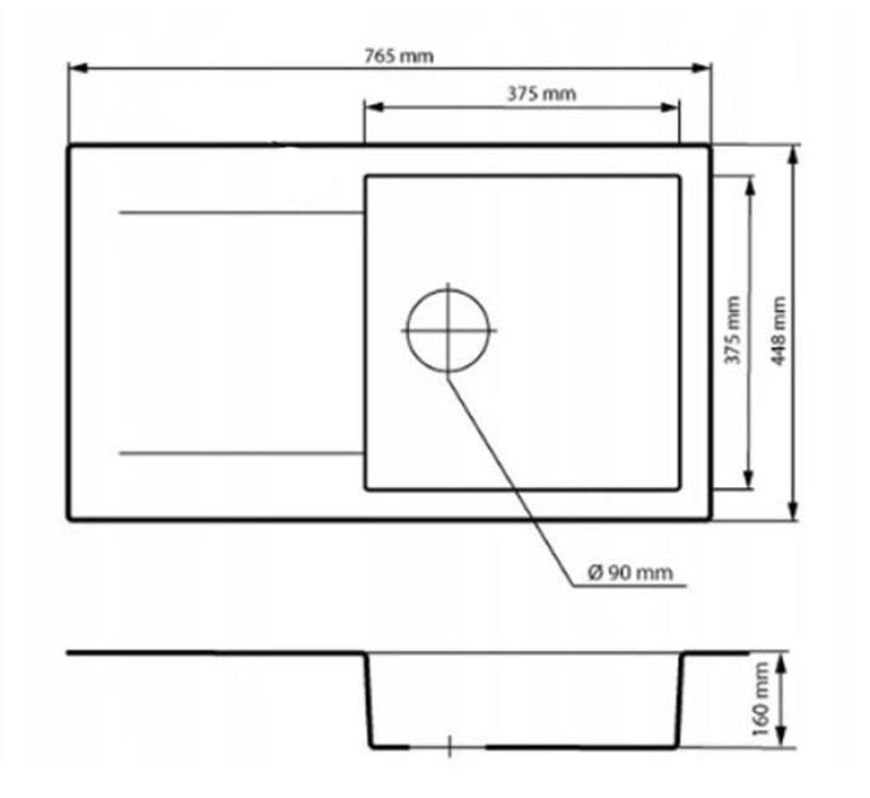 Graniteland Liri Granit Blaustein Look Spülbecken mit Abtropfbereich 765x448 mm 1208971437