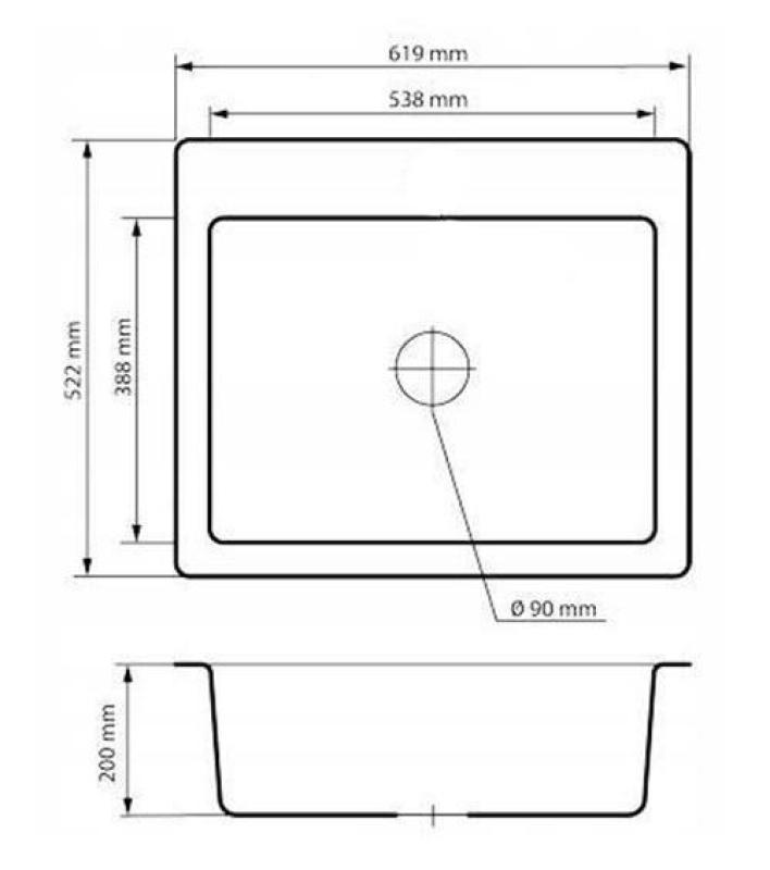 Graniteland Vastone Granit Spülbecken 619x522 mm Blaustein Look Aufbau mit Armaturenlochbank und Edelstahl Stöpsel 1208971442