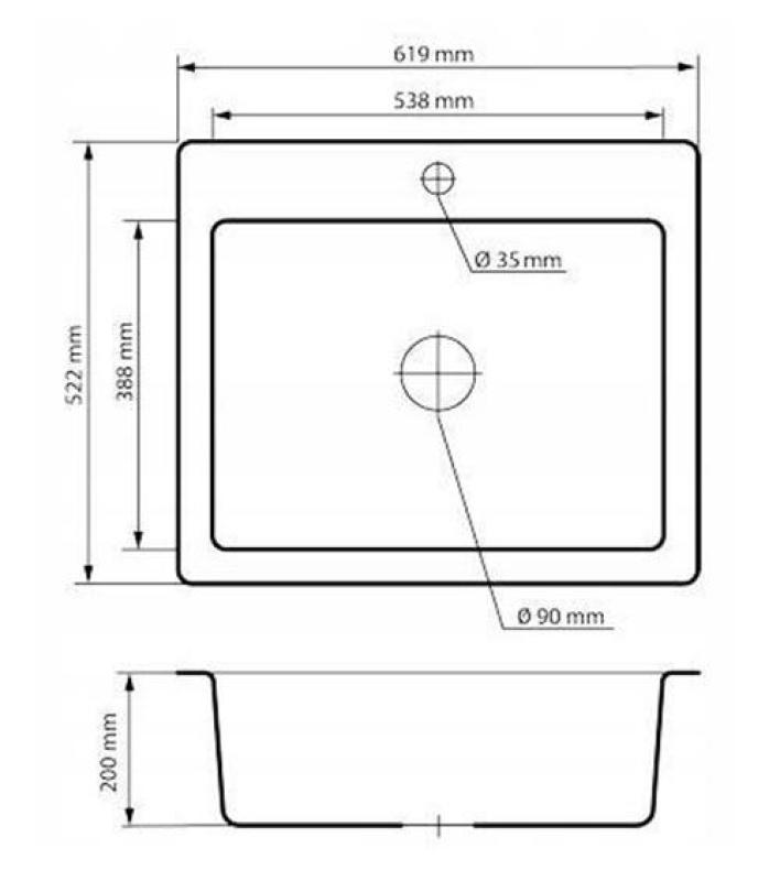Graniteland Vastone Granit Spülbecken 619x522 mm Beige Aufbau mit Kranlochbank und Edelstahl Stopfen 1208971444