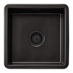 Ausmann Ceramic Ember Keramische Matte Schwarzes Quadrat Einbauspüle und Unterbauspüle 40 x 40 cm mit schwarzem Stopfen 1208971489