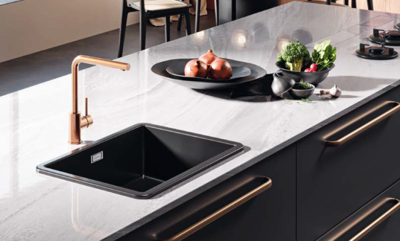 Ausmann Ceramic Ember Keramische Matte Schwarze Spüle - Aufbau und Unterbau 54 x 40 cm mit schwarzem Stopfen 1208971499