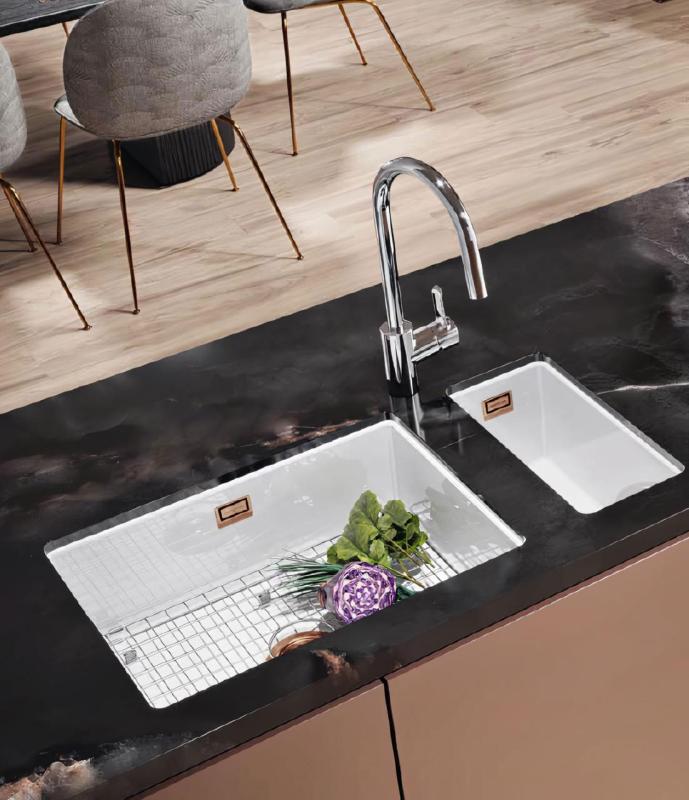 Ausmann Ceramic Ember Keramische Weiße Halbspüle Aufbau und Unterbau 174 x 400 mm mit Kupfer-Stecker 1208971502