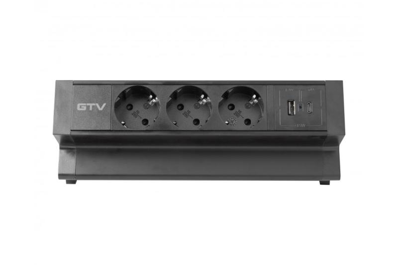 Möbelsteckdose BASCO, 3xSCHUKO, USB A+C, Kabel 1,5 m, schwarz