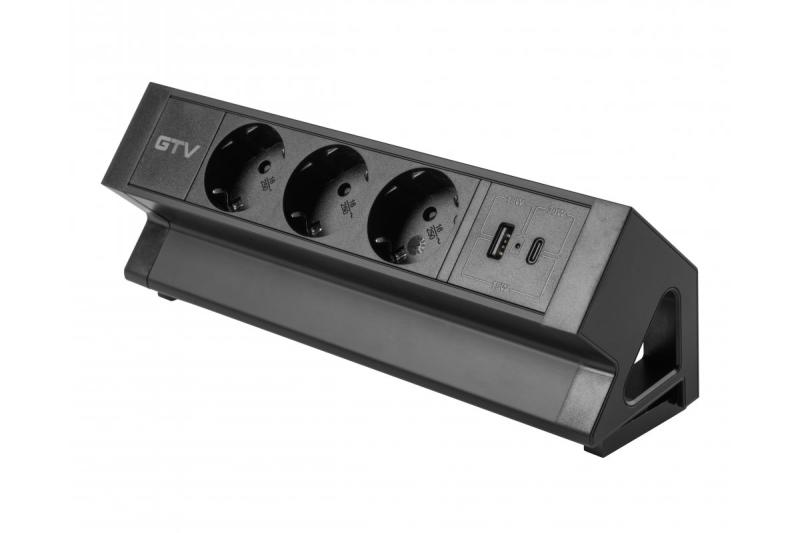 Möbelsteckdose BASCO, 3xSCHUKO, USB A+C, Kabel 1,5 m, schwarz