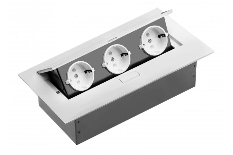 Möbelsteckdose, 3x SCHUKO, Kabel 1,5 m, weiß