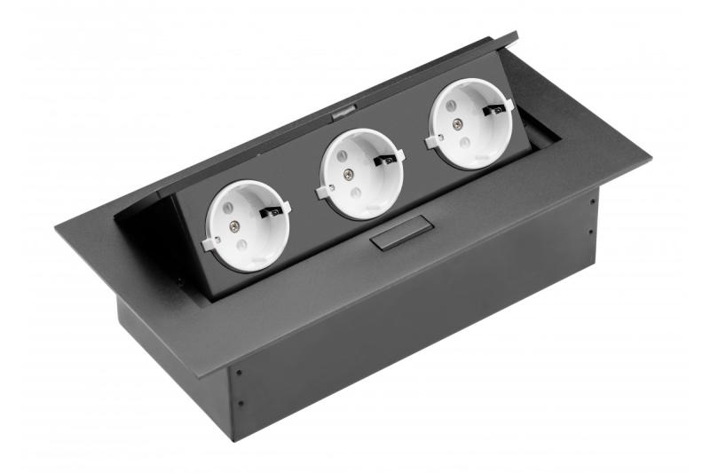 Möbelsteckdose, 3xSCHUKO, Kabel 1,5 m, schwarz