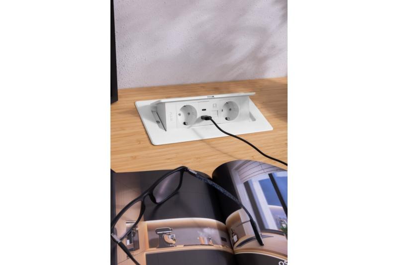 Möbelsteckdose MULTISOFT, 2xSCHUKO, USB A+C, RJ45, Kabel 1,5 m, weiß