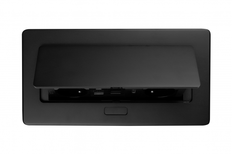 MULTISOFT Möbelsteckdose 2x Steckdose mit Erdung, USB A+C, RJ45, HDMI, Stromkabel mit Stecker, Schwarz