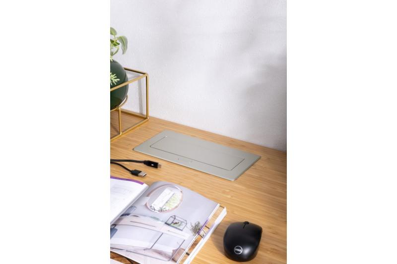 MULTISOFT Möbelsteckdose 2x Steckdose mit Erdung, USB A+C, RJ45, HDMI, Stromkabel mit Stecker, Aluminium