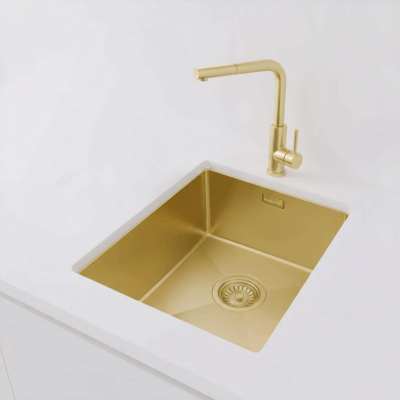 Pure.Sink Luxion Goldfarbene Spüle 36 x 40 cm Unterbau, flach eingebaut und aufgesetzt PLX3640-60