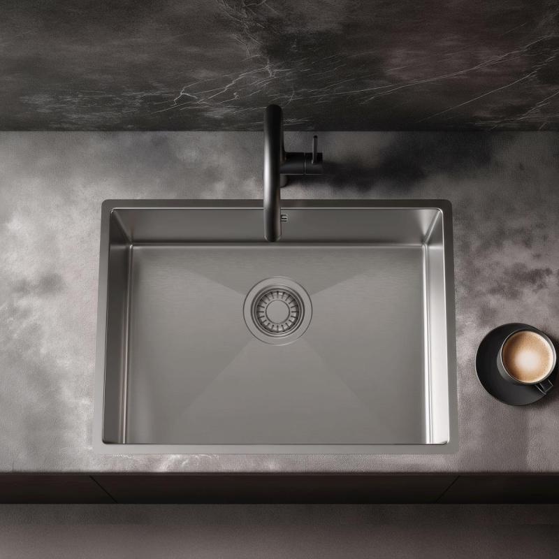Pure.Sink Luxion Edelstahlspüle 50 x 40 cm Unterbau, flach eingebaut und Aufsatz PLX5040-02