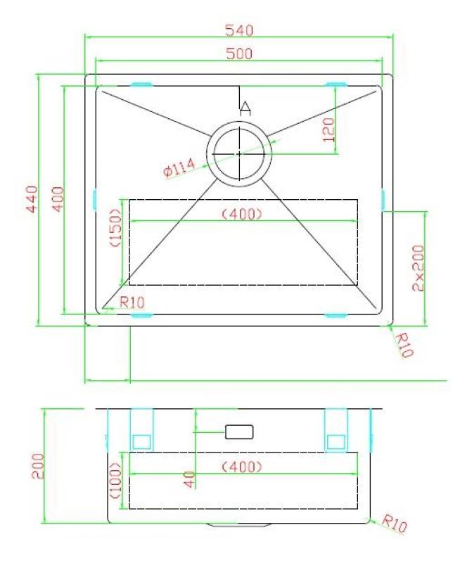 Pure.Sink Luxion Edelstahlspüle 50 x 40 cm Unterbau, flach eingebaut und Aufsatz PLX5040-02