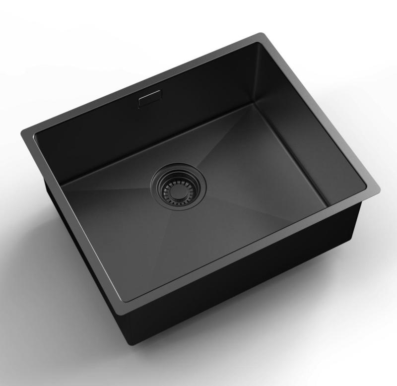 Pure.Sink Luxion PVD Schwarze Spüle 50 x 40 cm Unterbau, flach eingebaut und Aufsatz PLX5040-63