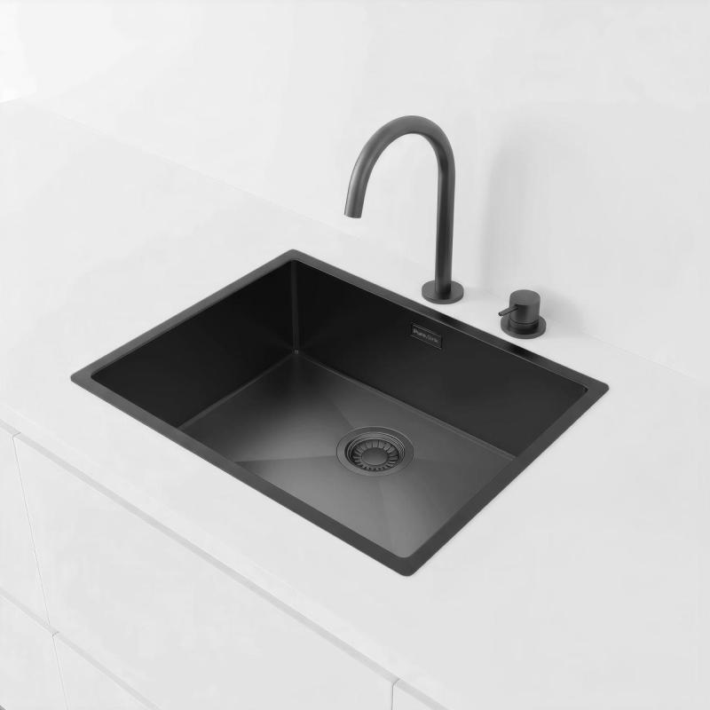 Pure.Sink Luxion PVD Schwarze Spüle 50 x 40 cm Unterbau, flach eingebaut und Aufsatz PLX5040-63