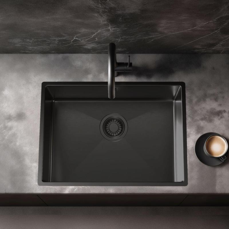 Pure.Sink Luxion PVD Schwarze Spüle 50 x 40 cm Unterbau, flach eingebaut und Aufsatz PLX5040-63