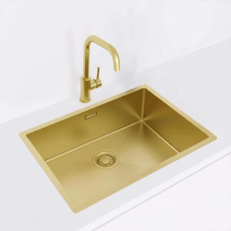 Pure.Sink Luxion Goldfarbene Spüle 55 x 40 cm Unterbau, flach eingebaut und aufgesetzt PLX5540-60