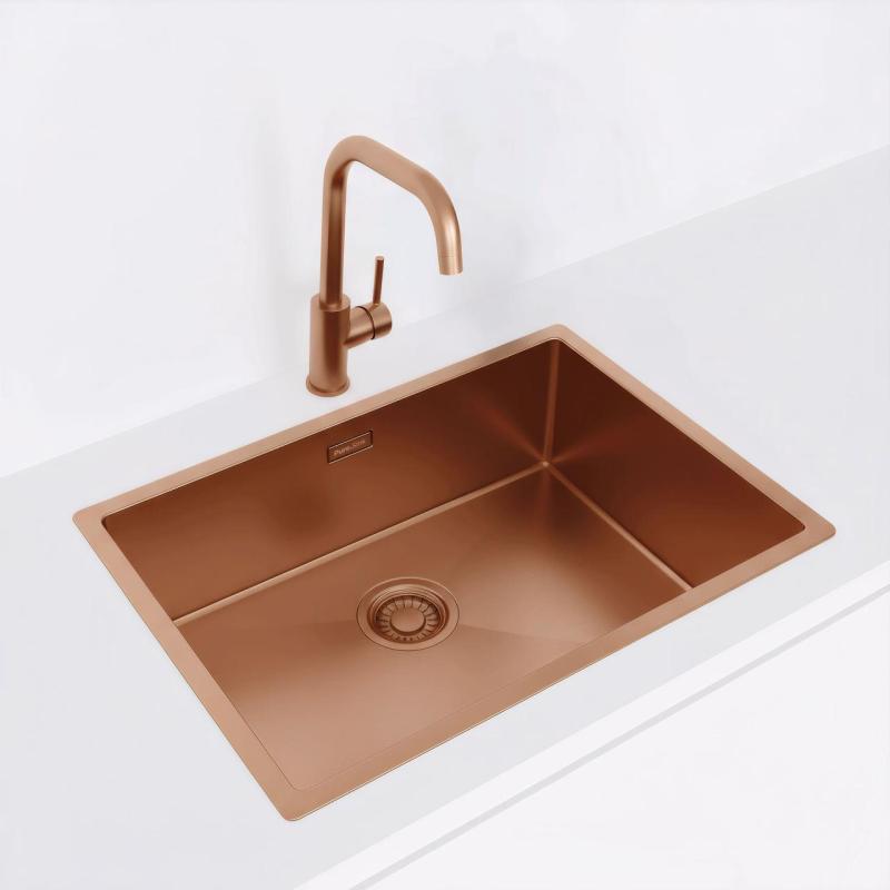 Pure.Sink Luxion Kupfer-Spülbecken 55 x 40 cm Unterbau, flach eingebaut und Aufsatz PLX5540-62