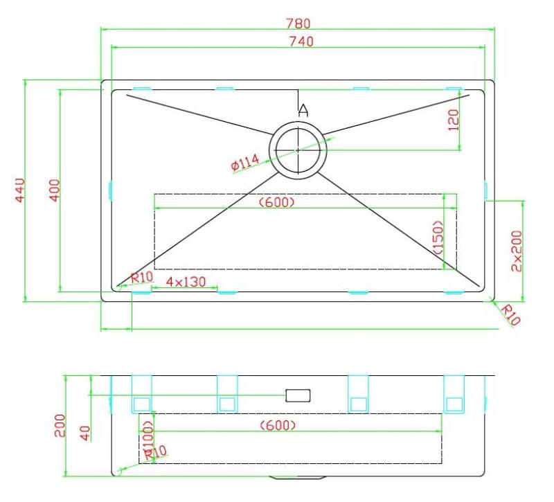 Pure.Sink Luxion Große Edelstahlspüle 74 x 40 cm Unterbau, flächenbündiger Einbau und Aufsatz PLX7440-02