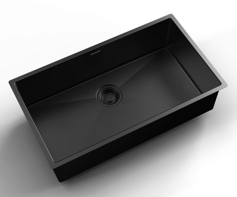 Pure.Sink Luxion Große PVD-Spüle in Schwarz, 74 x 40 cm, Unterbau, flächenbündiger Einbau und Aufsatz PLX7440-63