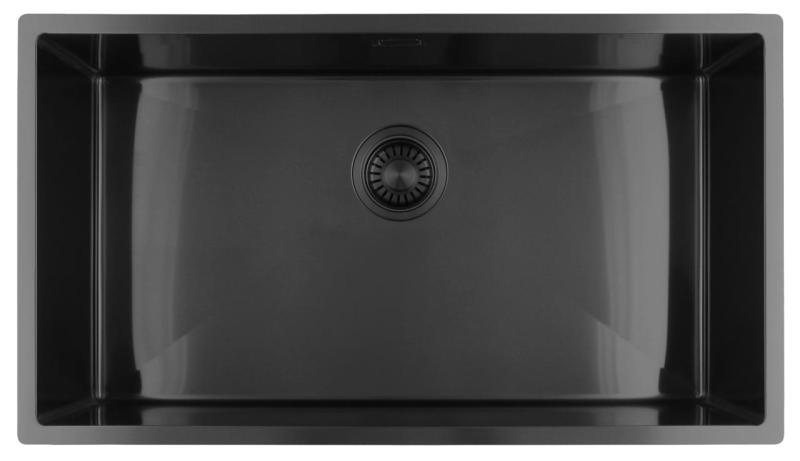 Pure.Sink Luxion Große Gun-Metal-Spüle 74 x 40 cm Unterbau, flach eingebaut und Aufsatz PLX7440-61