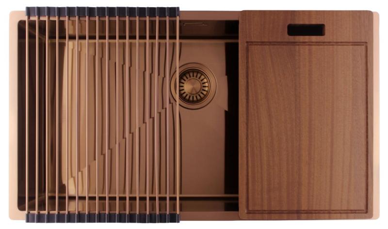 Pure.Sink Luxion Große Kupferspüle 74 x 40 cm Unterbau, flach eingebaut und Aufsatz PLX7440-62