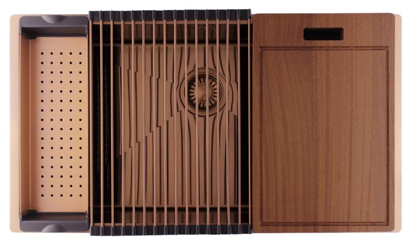 Pure.Sink Luxion Große Kupferspüle 74 x 40 cm Unterbau, flach eingebaut und Aufsatz PLX7440-62