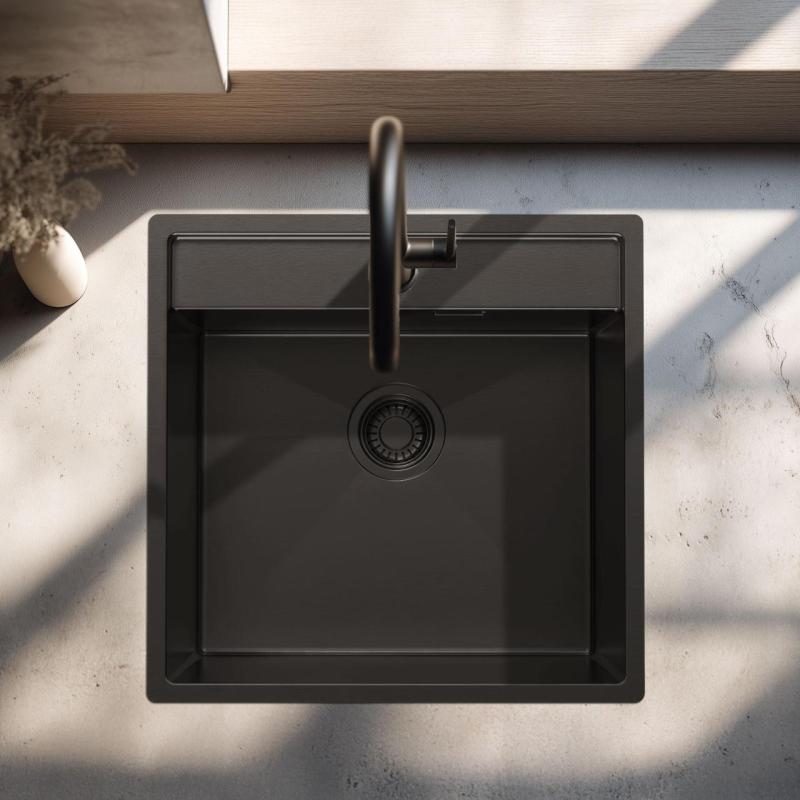 Pure.Sink Luxion PVD Schwarze Spüle 51 x 50 cm Tapwing mit Lochbank PLX5150T-63