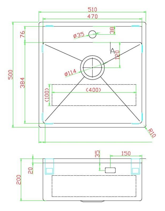 Pure.Sink Luxion PVD Schwarze Spüle 51 x 50 cm Tapwing mit Lochbank PLX5150T-63