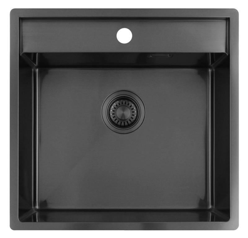 Pure.Sink Luxion Gun Metal Spülbecken 51 x 50 cm Tapwing mit Hahnlochbank PLX5150T-61