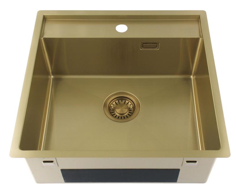 Pure.Sink Luxion Goldene Spüle 51 x 50 cm Tapwing mit Hahnlochbank PLX5150T-60