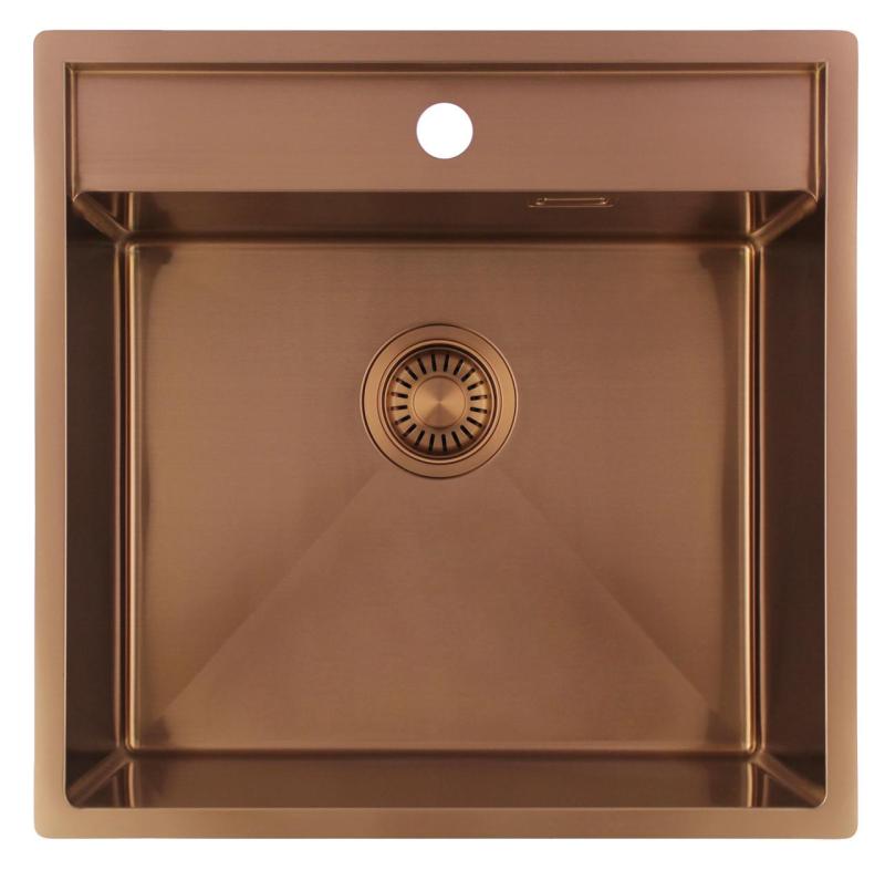 Pure.Sink Luxion Kupferne Spüle 51 x 50 cm Tapwing mit Hahnlochbank PLX5150T-62
