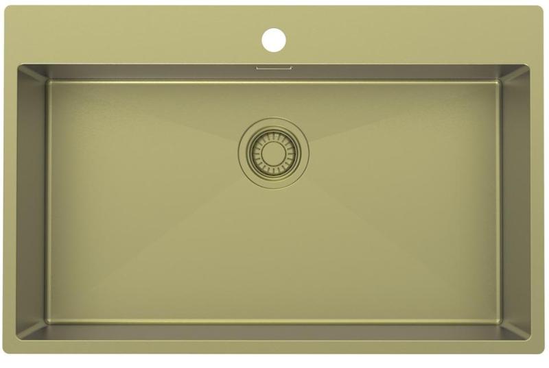 Pure.Sink Luxion Große goldene Spüle 78 x 50 cm Wasserhahnflügel mit Lochbank PLX7850T-60