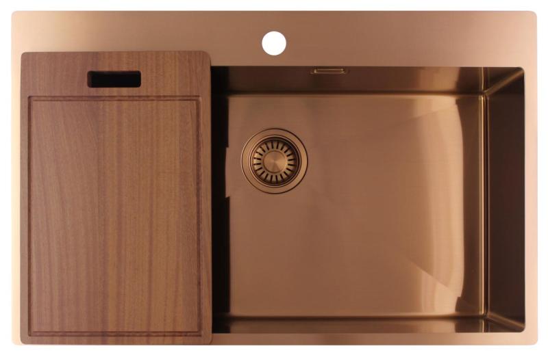 Pure.Sink Luxion Große Kupferspüle 78 x 50 cm Tapwing mit Hahnlochbank PLX7850T-62