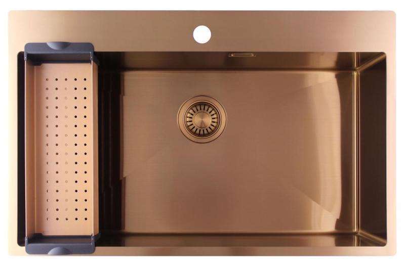 Pure.Sink Luxion Große Kupferspüle 78 x 50 cm Tapwing mit Hahnlochbank PLX7850T-62