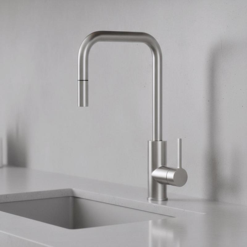 Pure.Sink Luxion massive Edelstahl-Küchenarmatur, quadratisch, mit ausziehbarem Auslauf PLXSQUA-02