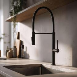 Pure.Sink Luxion Mat Schwarzer Küchenarmatur Profi mit flexiblem Auslauf und 2 Strahlarten PLXFLEX-10