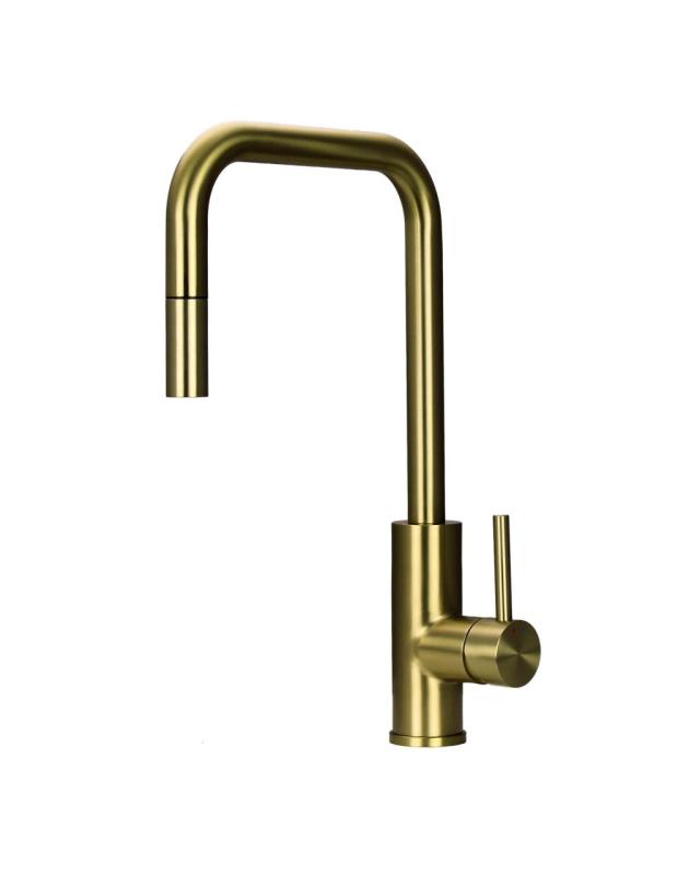 Pure.Sink Luxion Goldener Küchenwasserhahn Square mit ausziehbarem Auslauf PLXSQUA-60