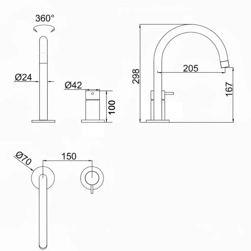 Pure.Sink Luxion 2-Loch-Küchenarmatur aus Messing mit rundem Auslauf PLX2HR-62