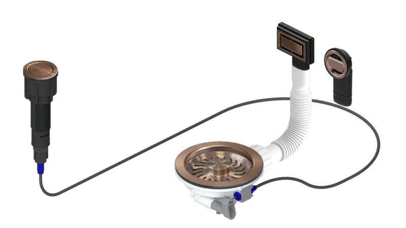 Granitemy Copper Drain Set including push-button waste with plug, plus rectangular and round overflow 1208971744