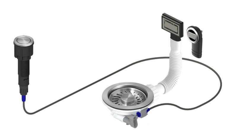 Granitemy Stainless Steel Drainage Set including push-button waste with plug, plus rectangular and round overflow 1208971748