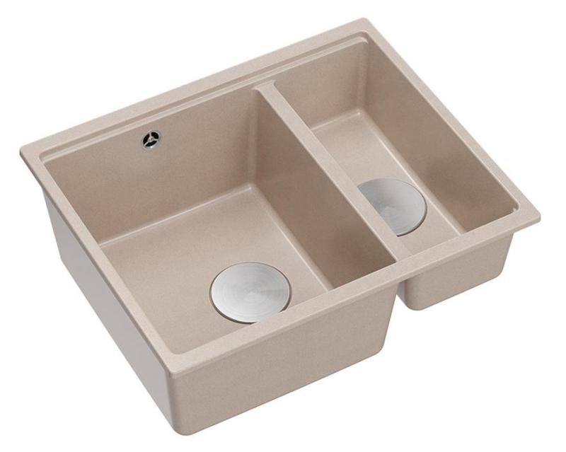 Quadri Newport II beige 1,5 Spülbecken Granit Aufbau und Unterbau Spülbecken 555x460mm mit Edelstahl-Stecker 1208971769