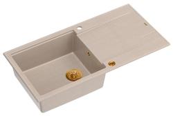 Quadri Luton Perlbeige Granitaufbauwaschbecken mit Abtropffläche reversibel 100x50cm mit Kupferstopfen 1208971770