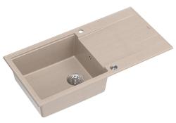 Quadri Luton Perlbeige Granitaufbauwaschbecken mit Abtropffläche umkehrbar 100x50cm mit Edelstahlstopfen 1208971772