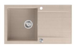 Quadri Luton Perlenbeige Granitaufbau-Spülbecken mit Abtropffläche, umkehrbar 86x50cm mit Edelstahl-Stecker 1208971779