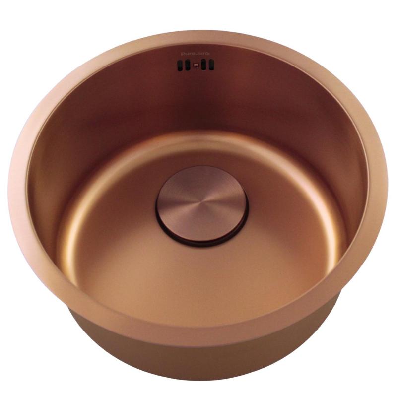 Pure.Sink Rondo Kupfer Runde Spüle flächenbündig, Unterbau und Aufbau 38 cm PRN38-62
