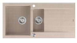 Quadri Luton Perlbeige Granitaufbau 1,5 Spülbecken mit Abtropffläche umkehrbar 100x50cm mit Edelstahlstopfen 1208971794